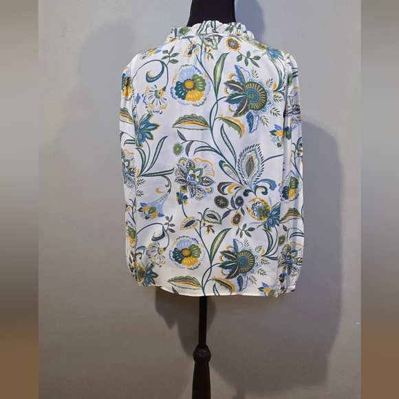 Talbots Cream Floral V-Neck Long-Sleeve Blouse Petite Large - Picture 5 of 7